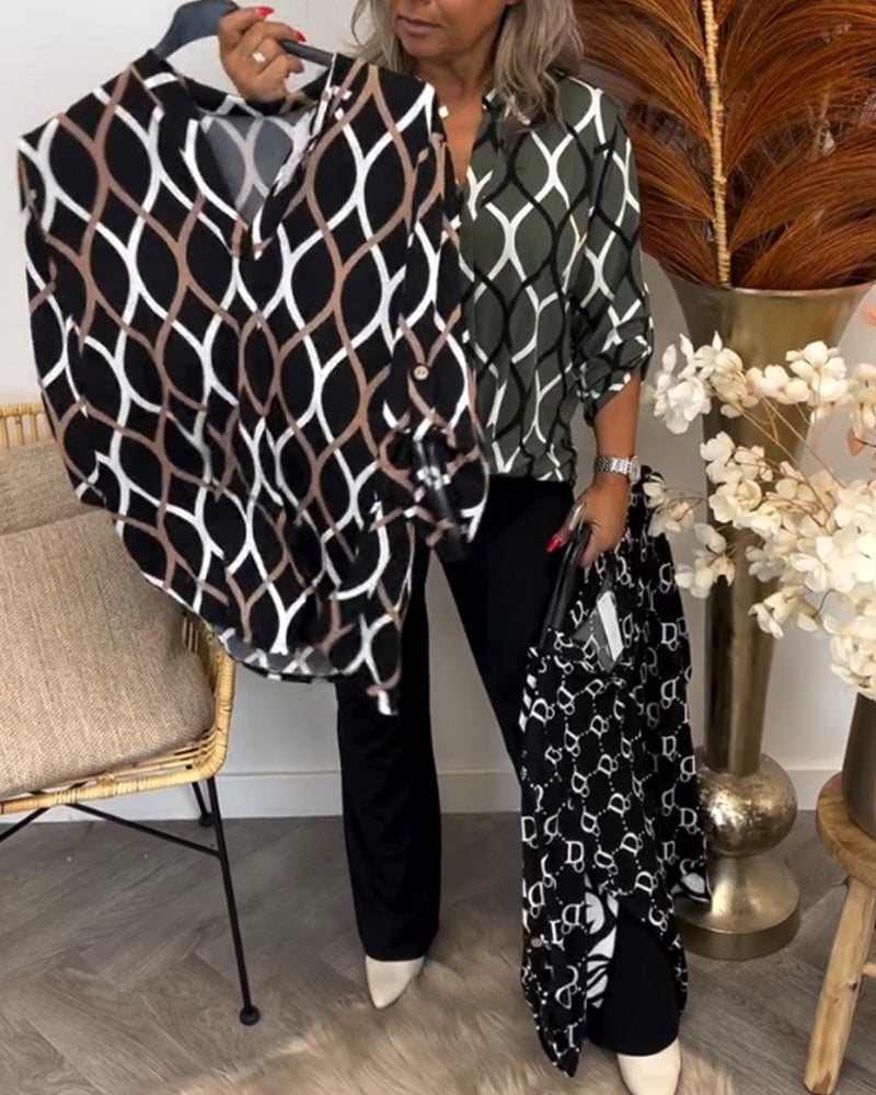 Florina - Elegant Long Sleeve Patterned Casual Blouse