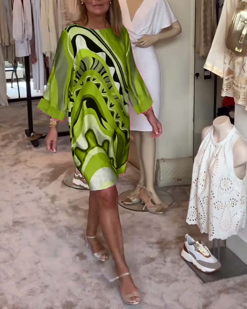 Katherine - Printed midi dress with trendy round neckline