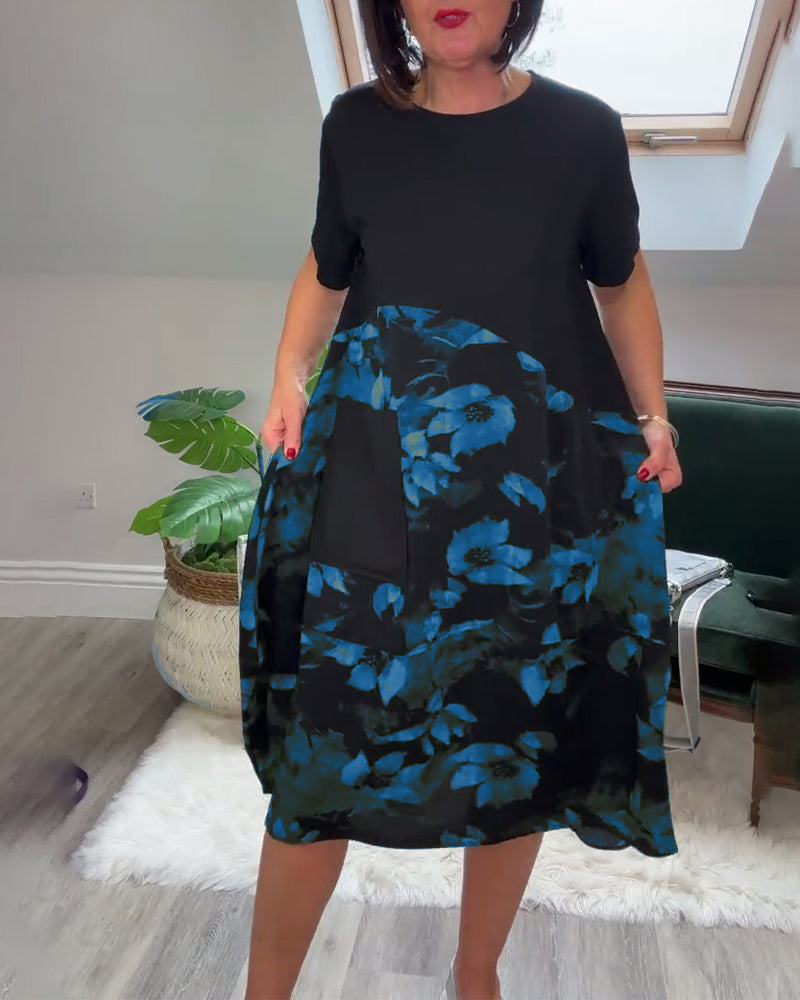 Jessie™ - Floral Print Patchwork Casual Dress