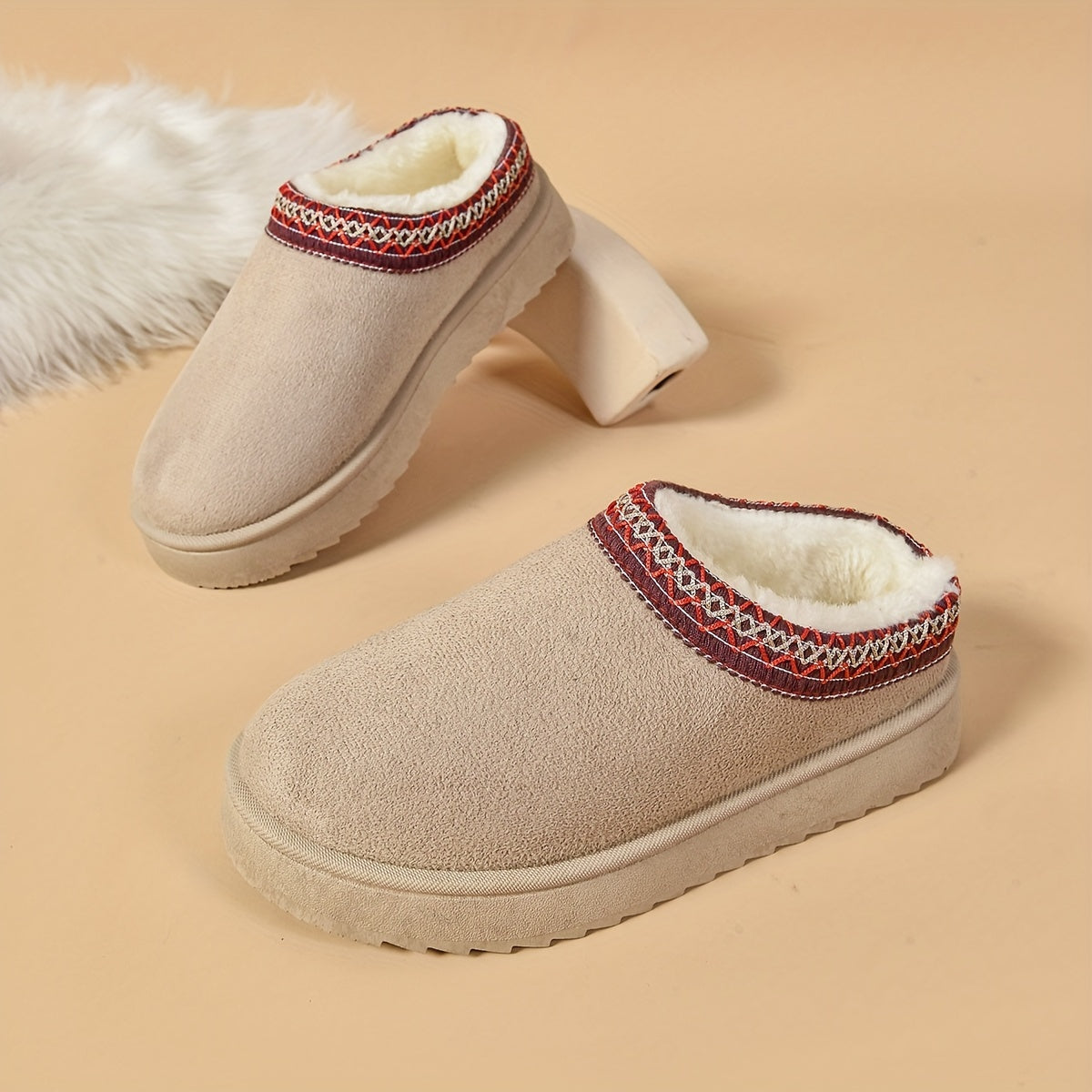 Selviane™ - Ethnic Slip-On Boots with Faux Fur Lining