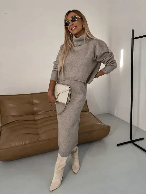 Solange™ -Knit Midi Dress & Roll-Neck Set – Chic, Cosy & Versatile