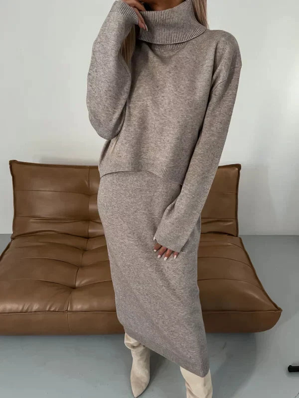Solange™ -Knit Midi Dress & Roll-Neck Set – Chic, Cosy & Versatile