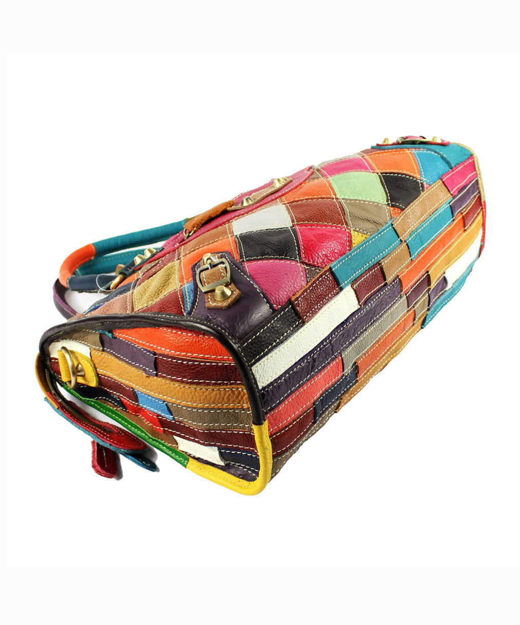 Gravina - Stylish patchwork calfskin tote bag with zip closure and colourblock studs