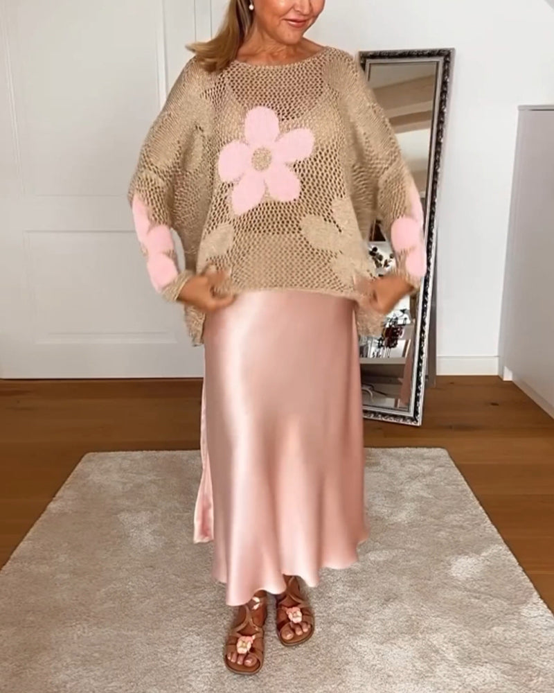 Sasha - Floral knit sweater with long sleeves