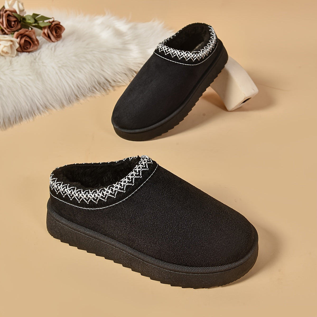 Selviane™ - Ethnic Slip-On Boots with Faux Fur Lining