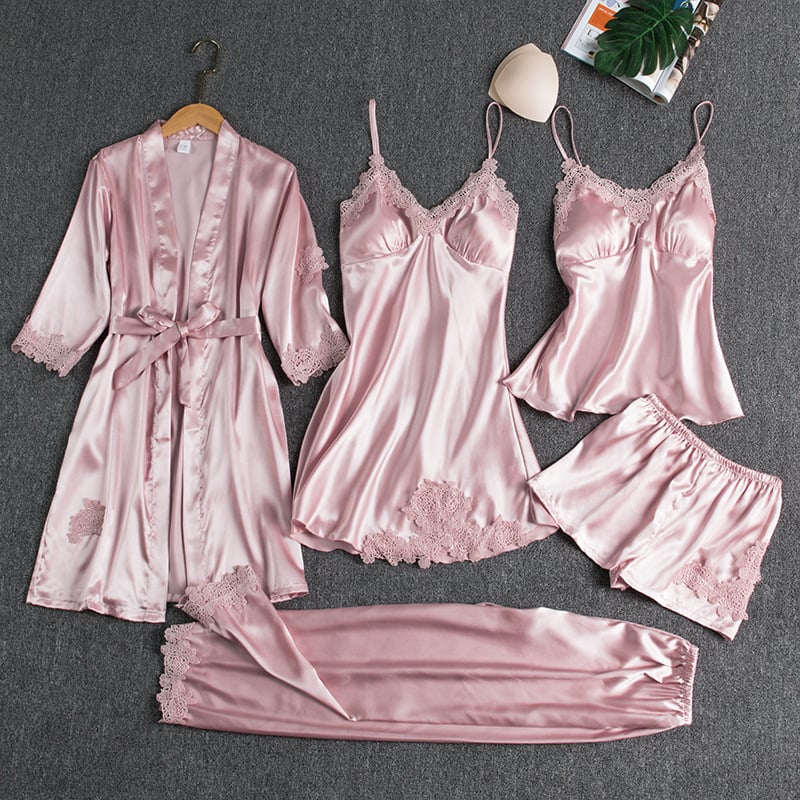 Elyssara - 5-Piece Satin Nightwear Set for Women