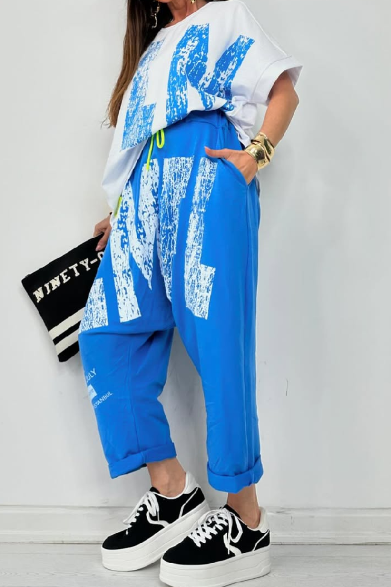 Kirelle - Women's casual outfit with printed round-neck top and trousers