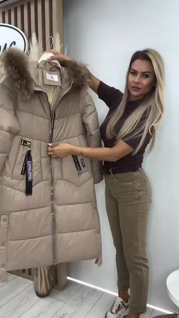 Elysavine - Long Winter Coat with Fur Collar