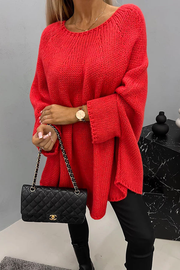 Helivra - Soft Knit Poncho with Casual Round Neck