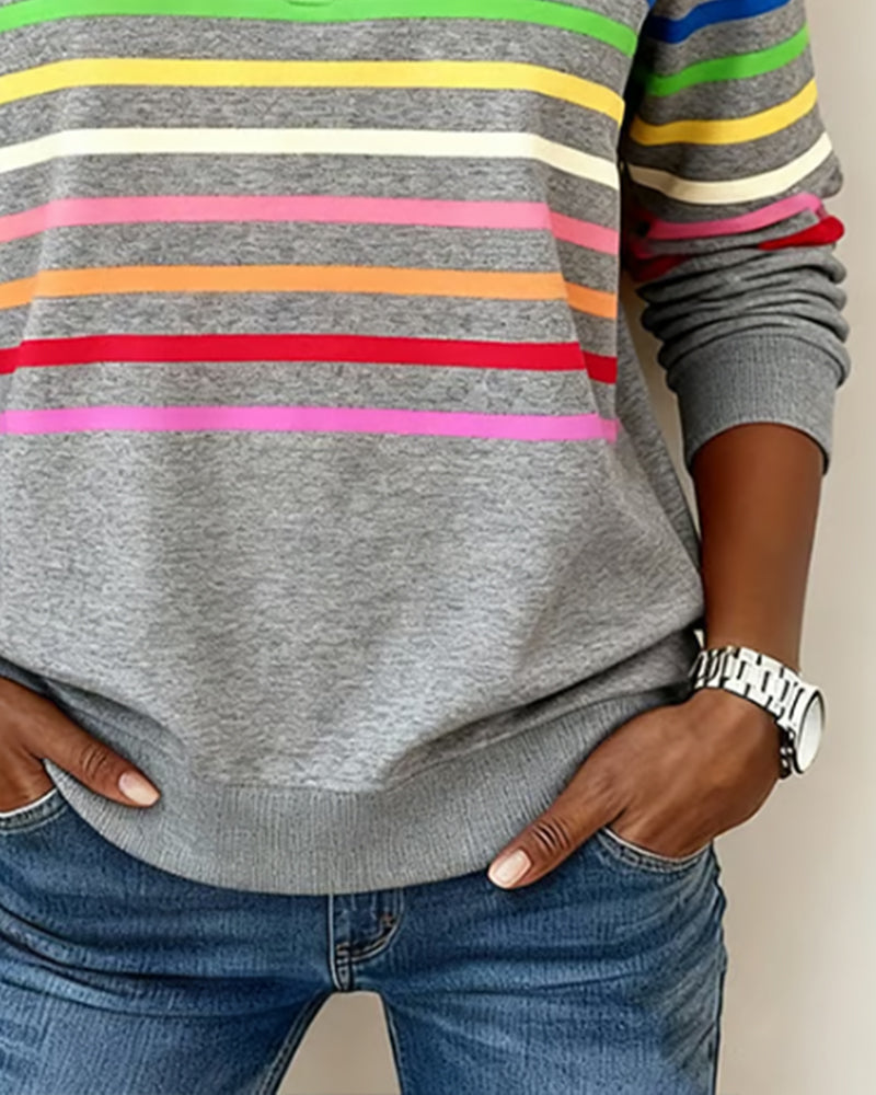 Isavelline - Casual Zip-Up Sweatshirt with Colourful Stripes