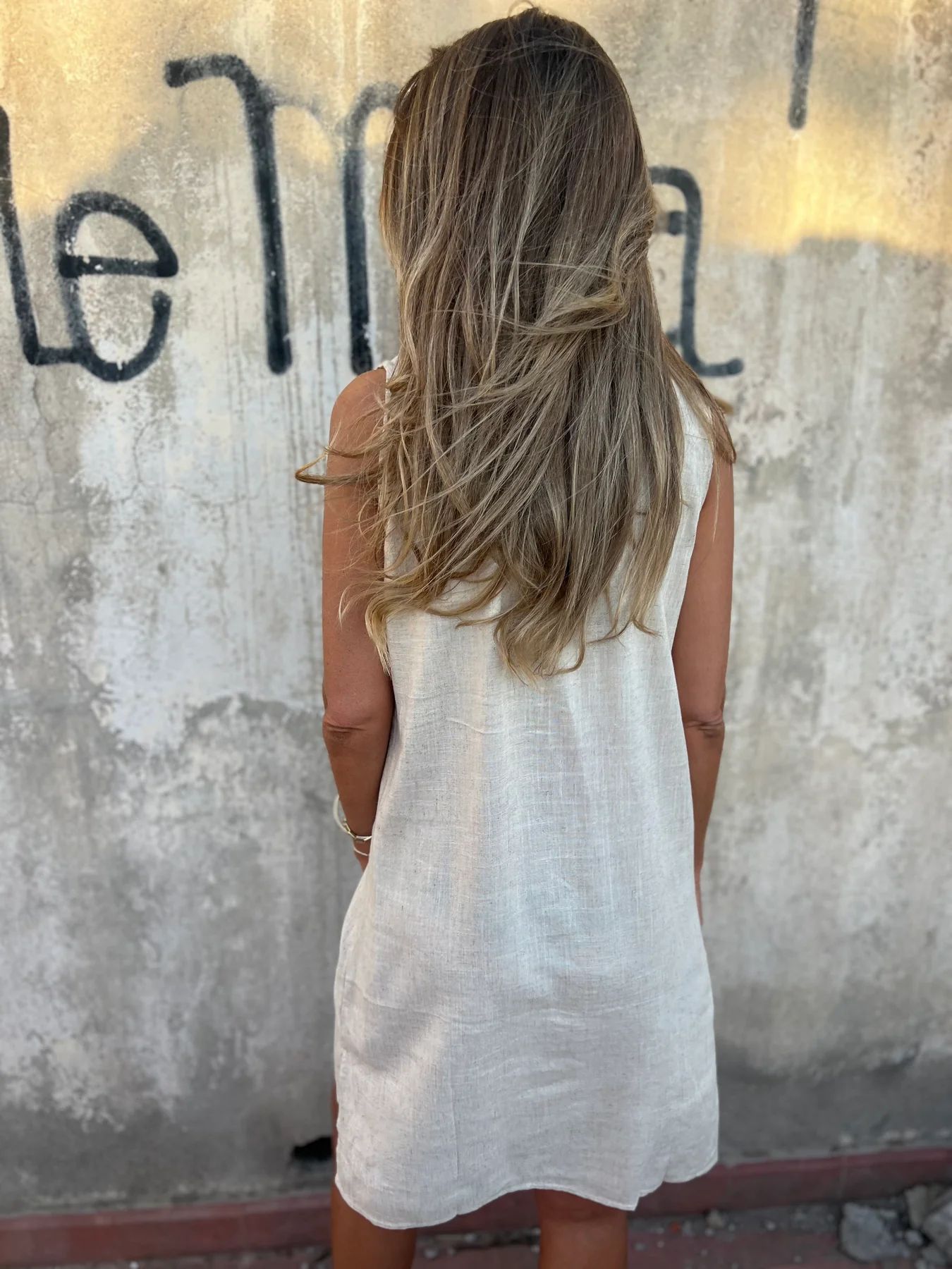Nerelle - Cotton and linen V-neck casual dress with side pocket