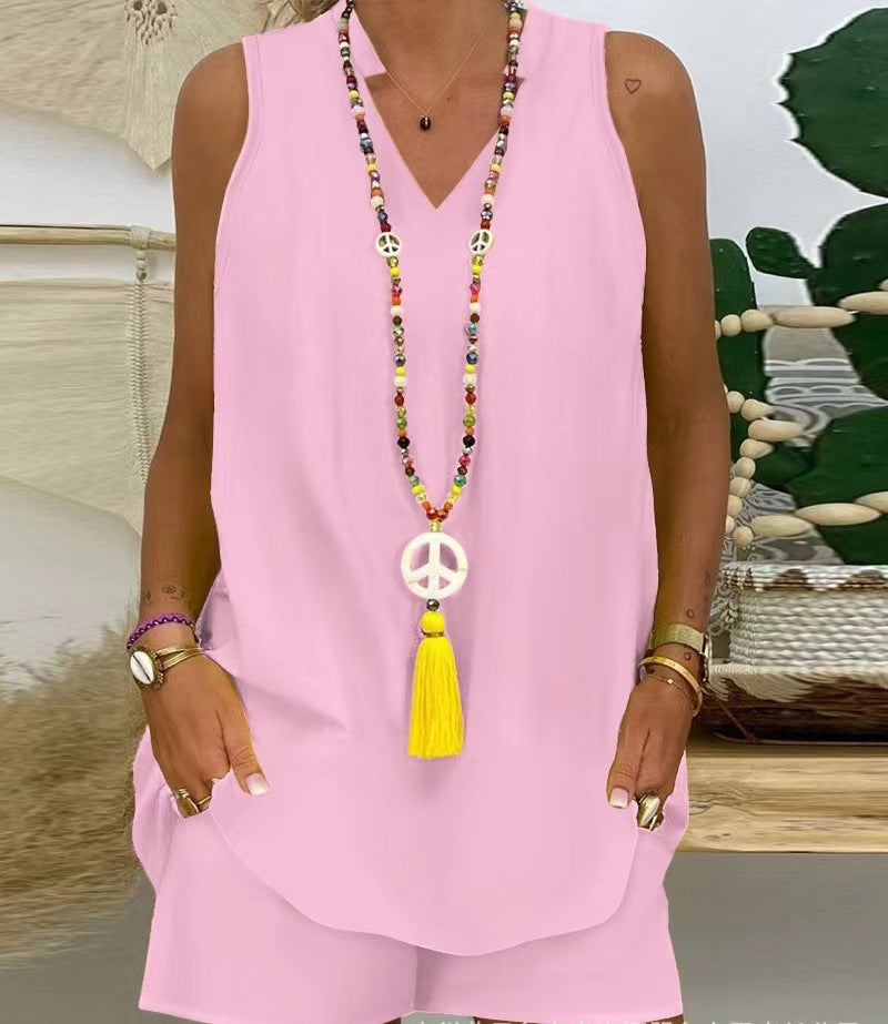 Thessaly - Women's Sleeveless High Neck Casual Set for Elegant Summer Style