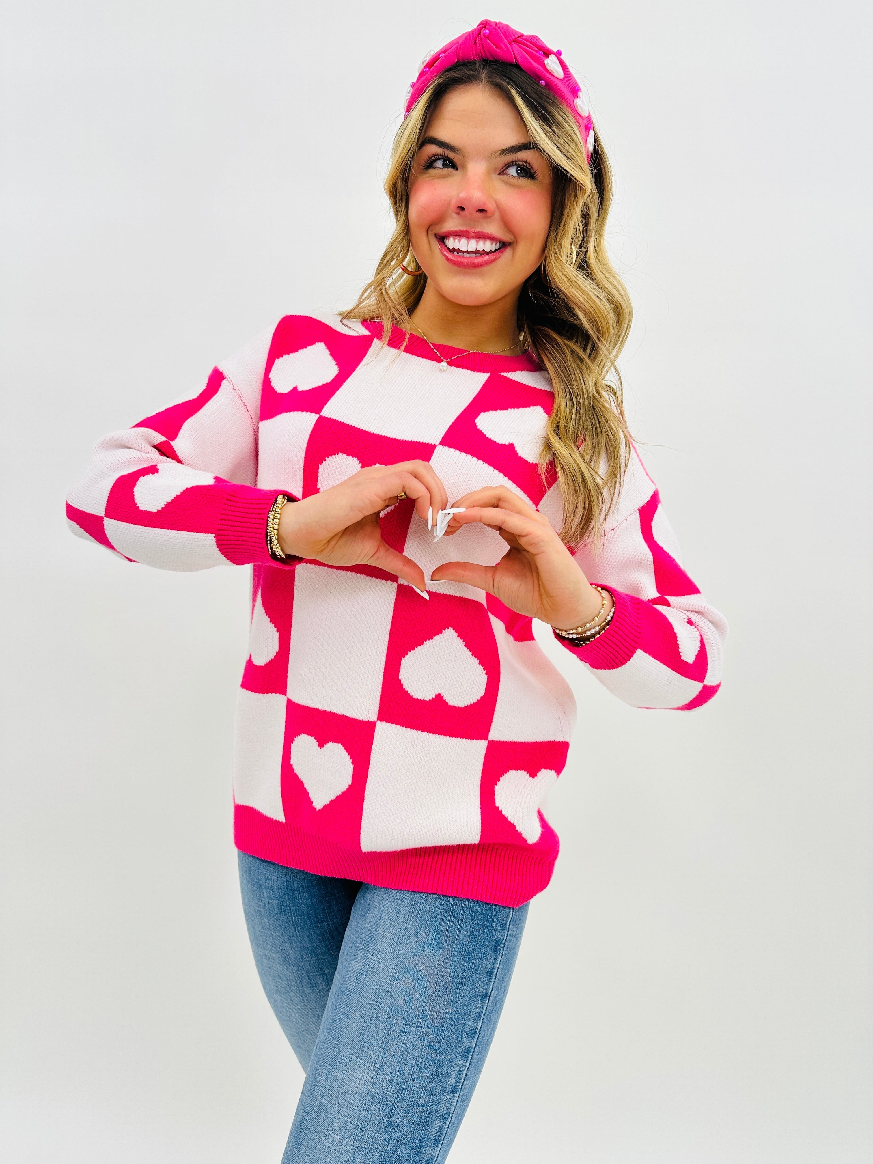 Ottilie - Valentine's Day Sweater with Square Hearts