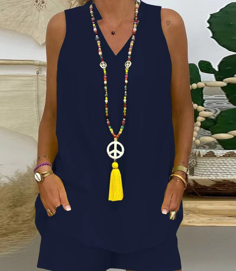Thessaly - Women's Sleeveless High Neck Casual Set for Elegant Summer Style