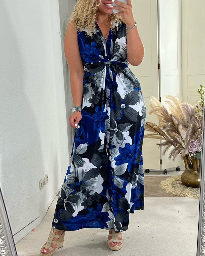 Sacha - Elegant sleeveless pleated floral print dress