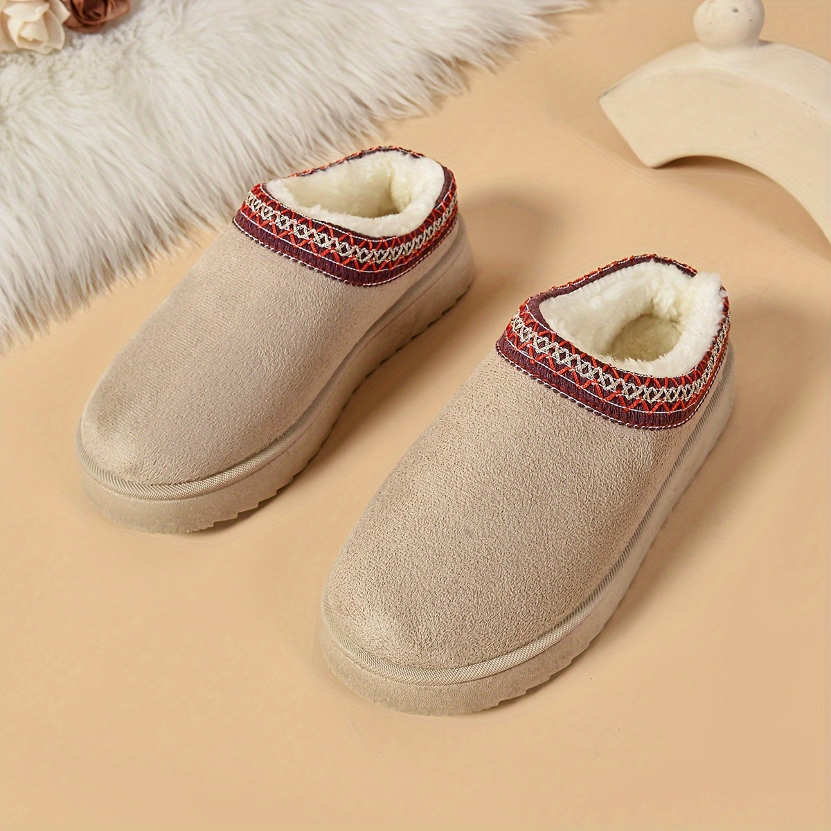 Selviane™ - Ethnic Slip-On Boots with Faux Fur Lining