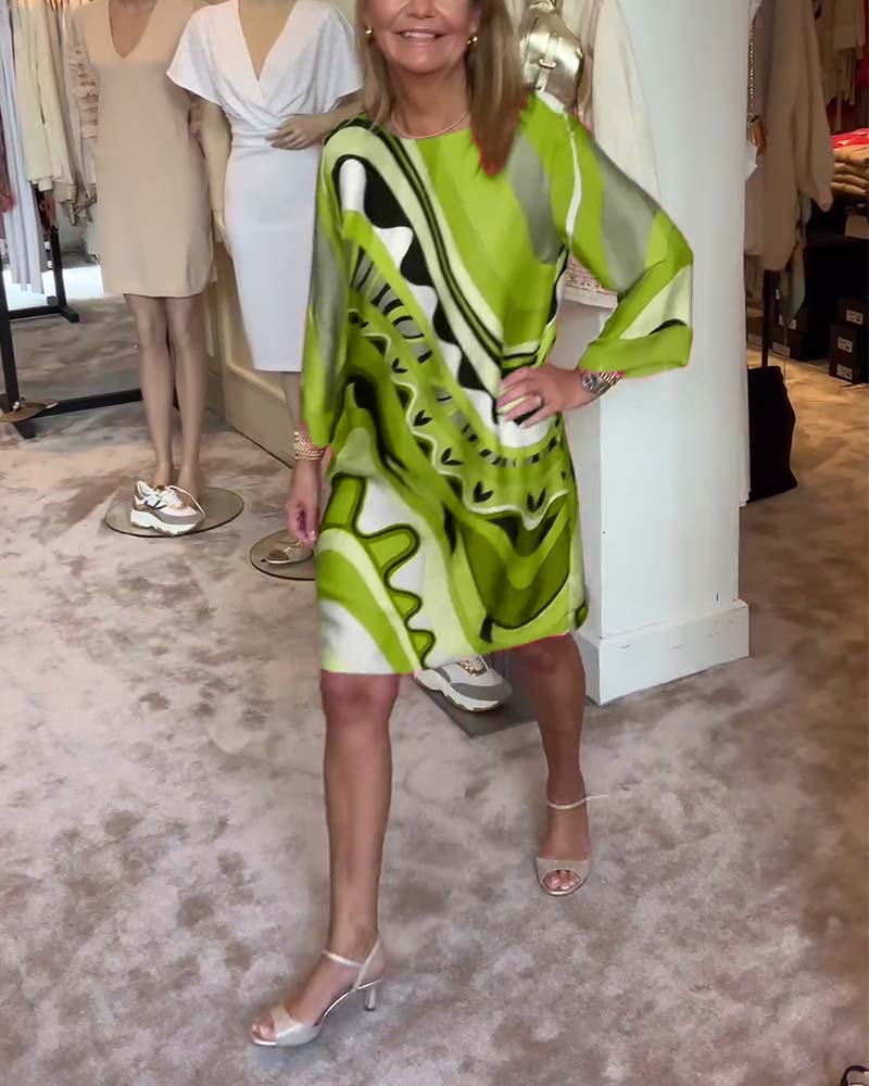 Katherine - Printed midi dress with trendy round neckline