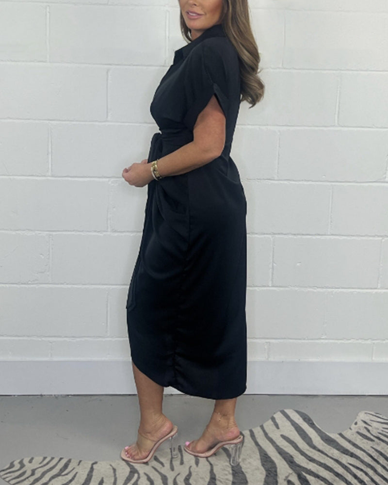 Marit - Elegant Pleated Dress with Shirt Collar