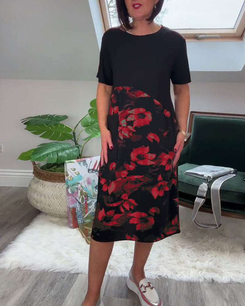 Jessie™ - Floral Print Patchwork Casual Dress