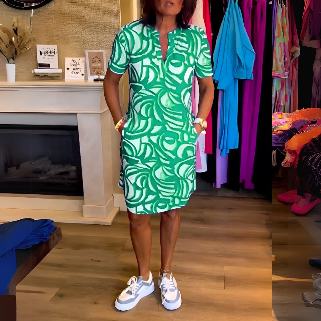 Mira™- V-Neck Printed Dress