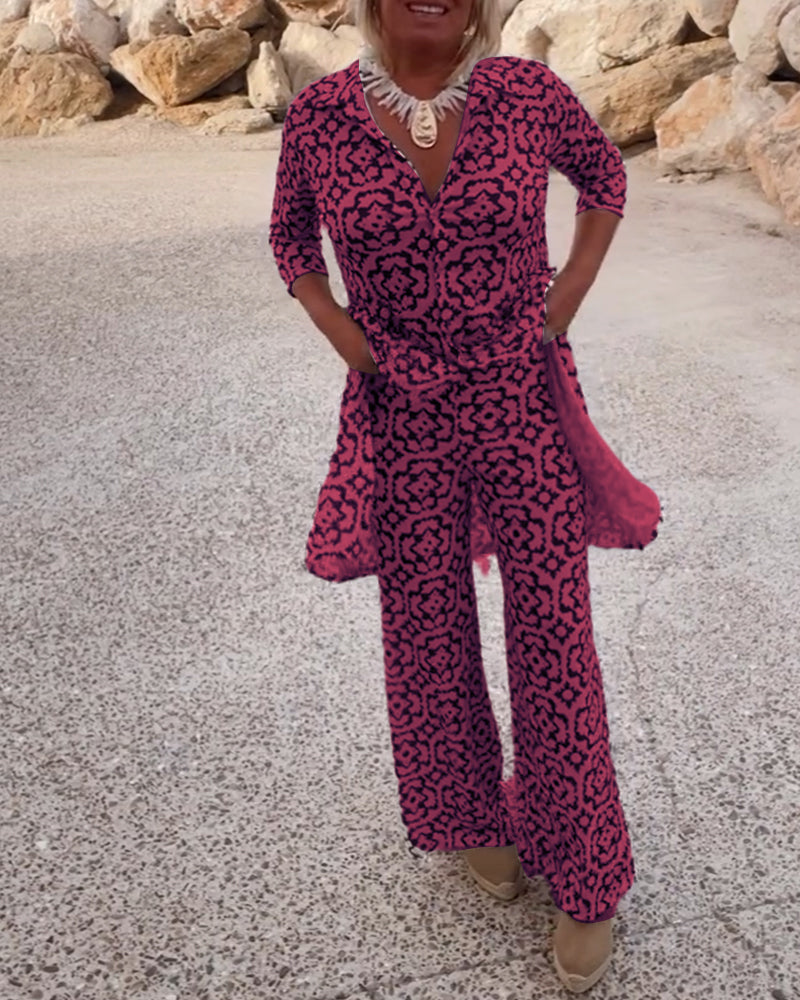 Livia - Vintage Printed Set with Lapel and Buttons
