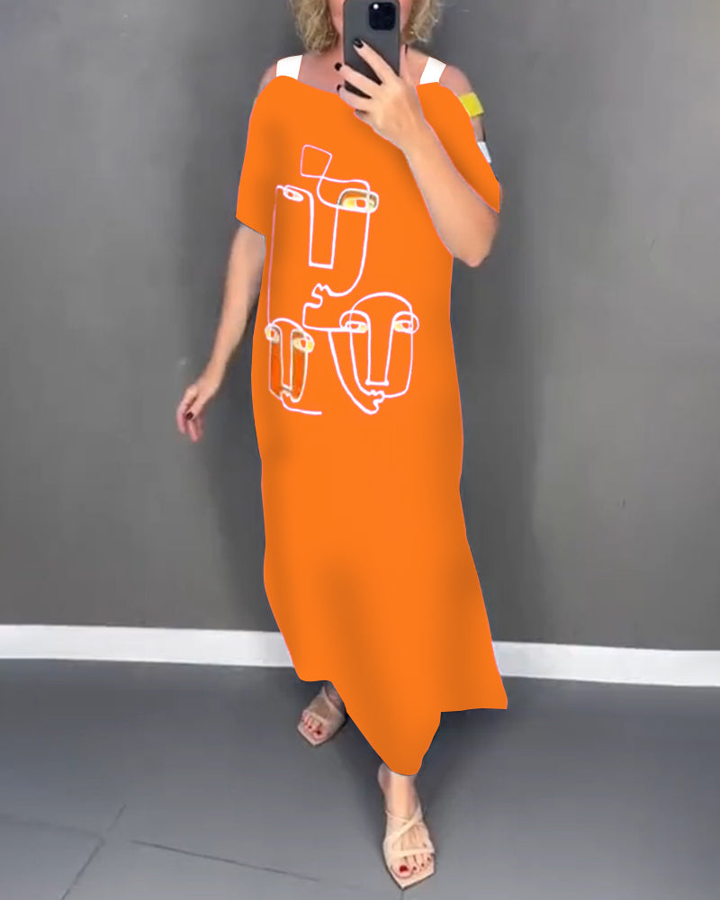 Primina™ - Off-shoulderjurk met splitprint en uitsparingen