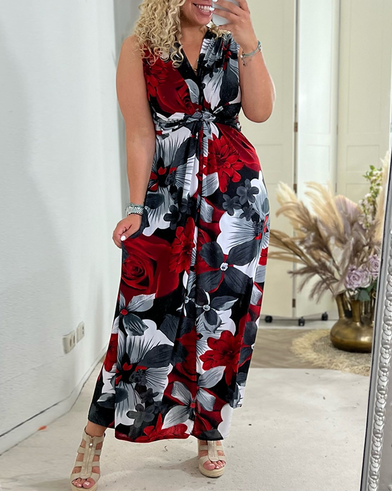 Sacha - Elegant sleeveless pleated floral print dress