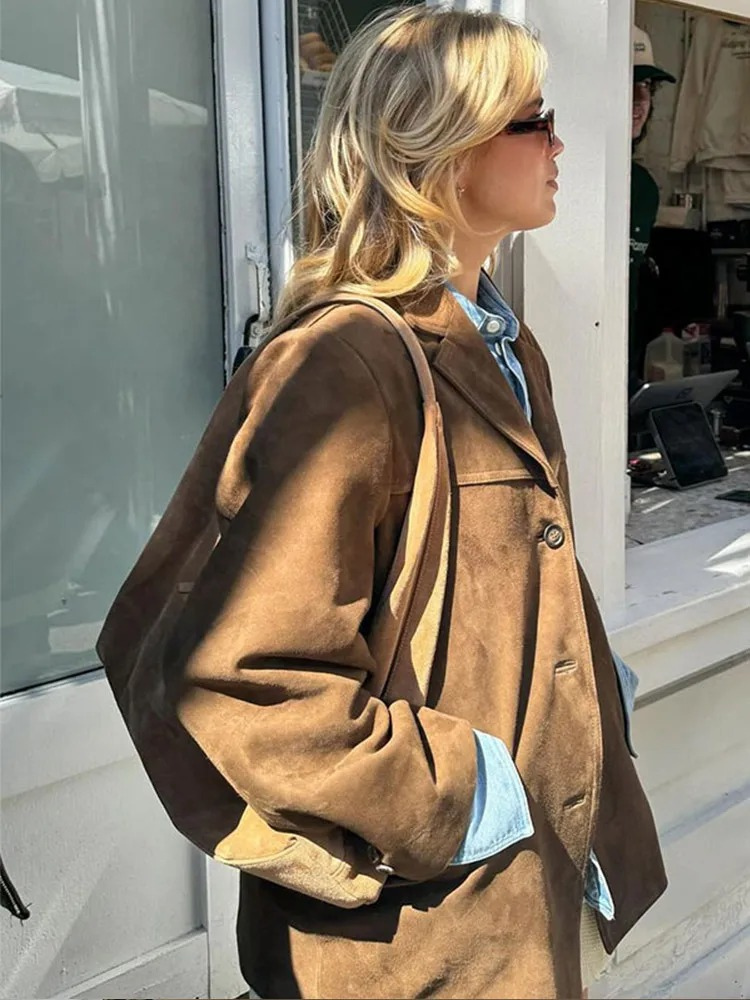 Demelza - Women's Oversized Brown Suede Long Trenchcoat | Ideal for Autumn/Winter
