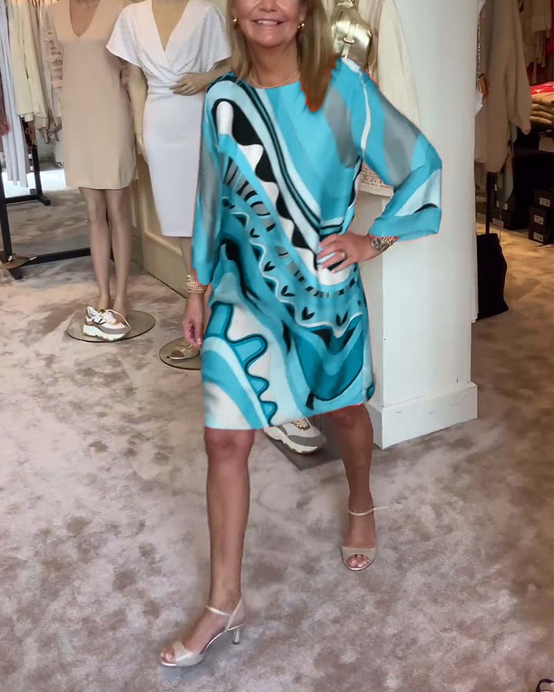 Katherine - Printed midi dress with trendy round neckline