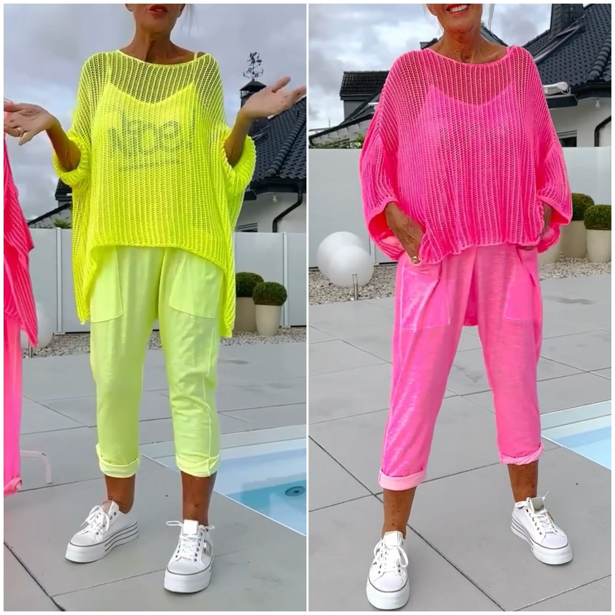 Seraphira™ - Casual jumpsuit with monogram print and openwork blouse