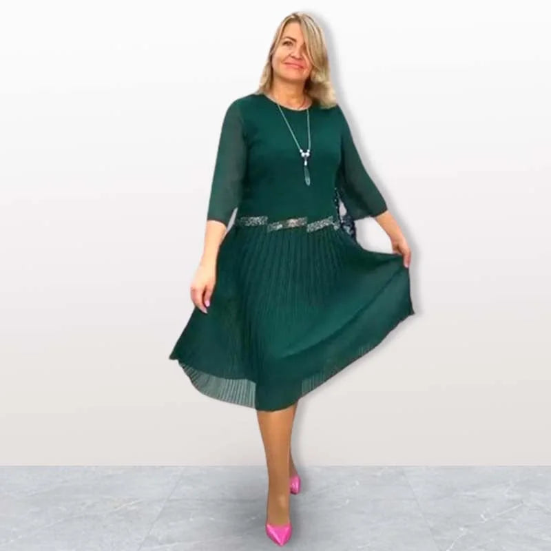 Oralissea - Chic Midi Dress with Round Neck