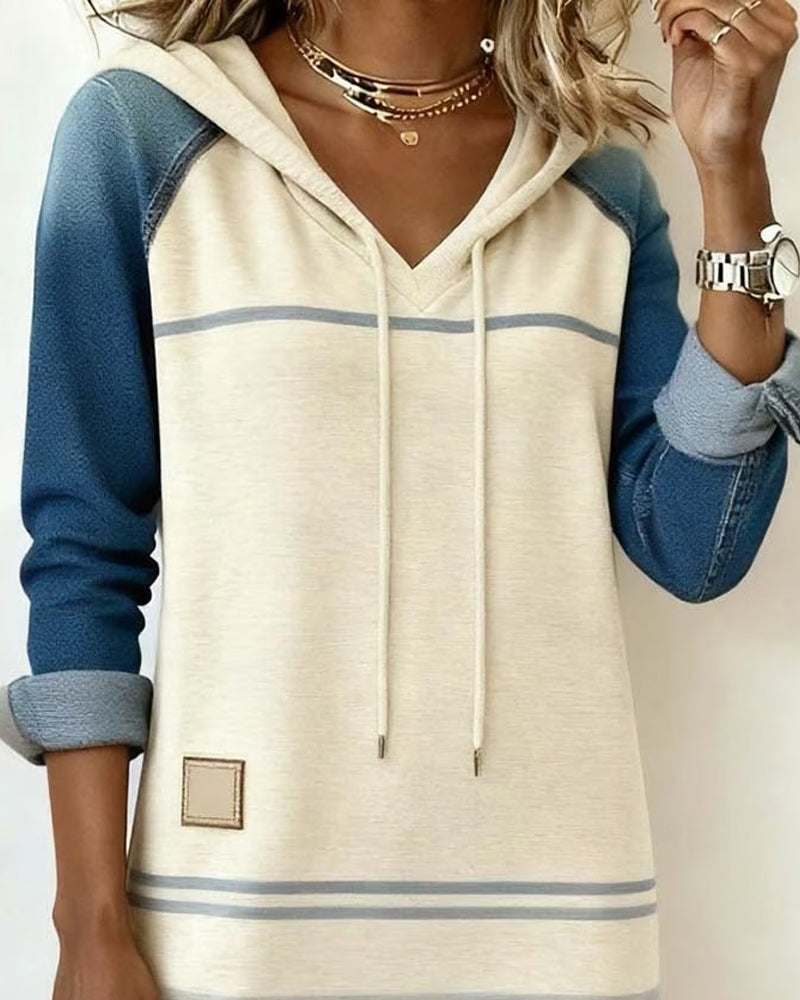 Ceralyn - Casual Hoodie Dress with Patchwork Stripes