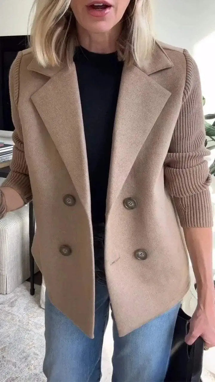 Augustine - Casual Coat with Collar and Patchwork Sleeves
