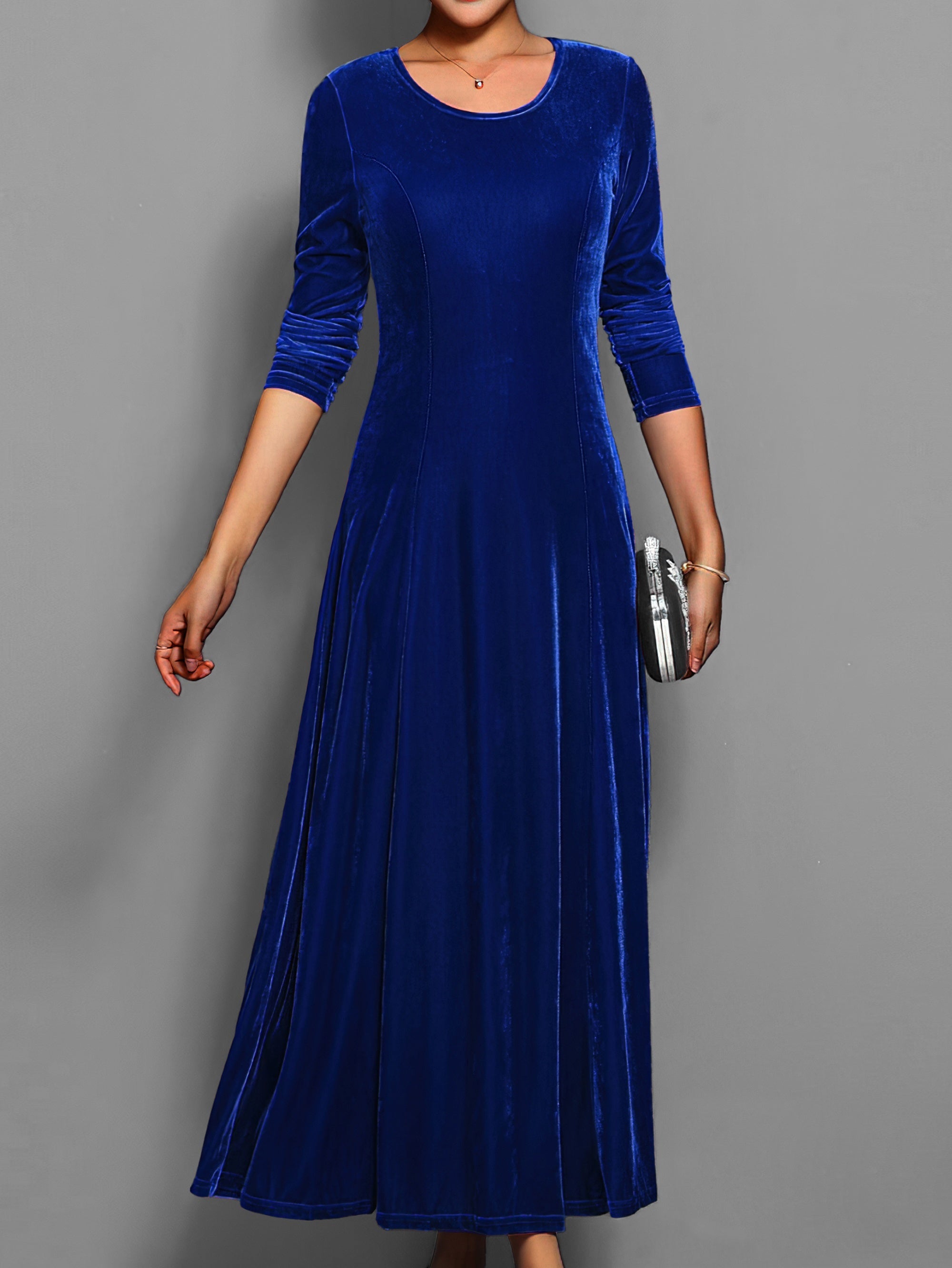 Senara - Casual Solid Stylish Midi Crew Neck Long Sleeve Party Formal Dress for Women | Ideal for Autumn