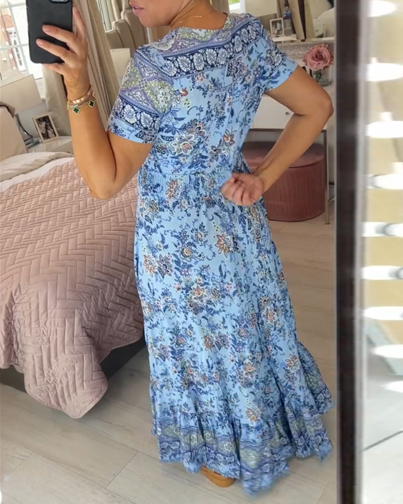 Denise - V-neck Floral Print Maxi Dress
