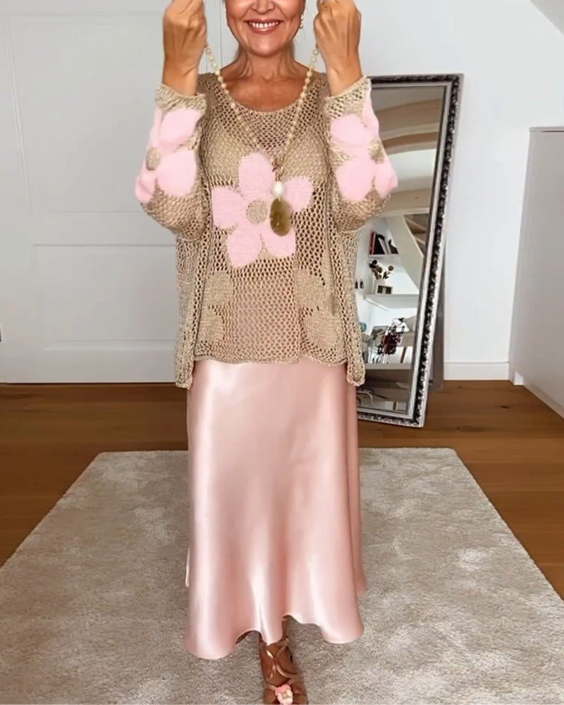 Sasha - Floral knit sweater with long sleeves