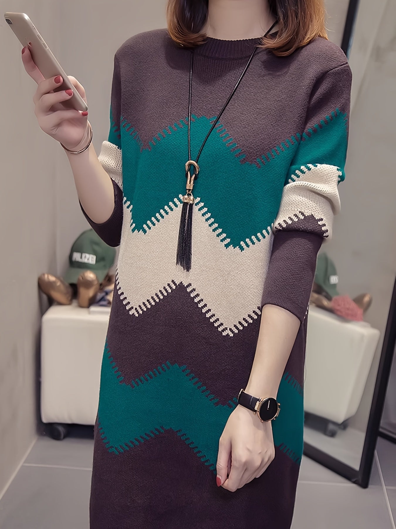 Mirabelle - Chic color-block sweater dress for women