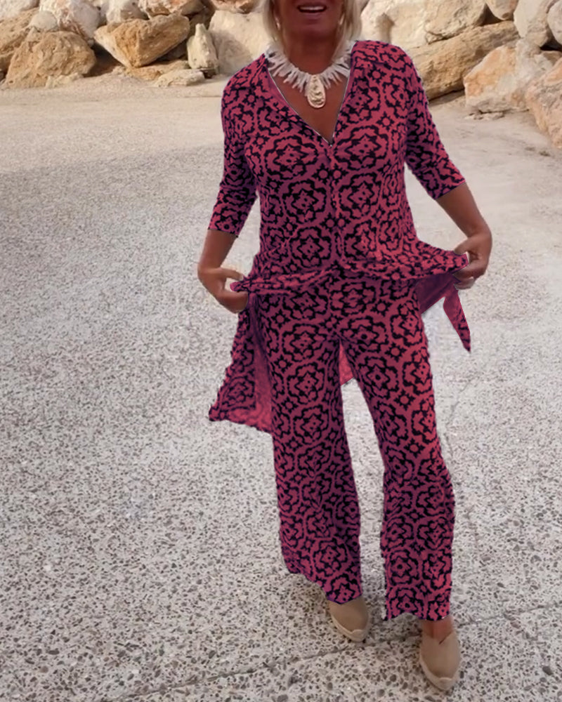 Livia - Vintage Printed Set with Lapel and Buttons