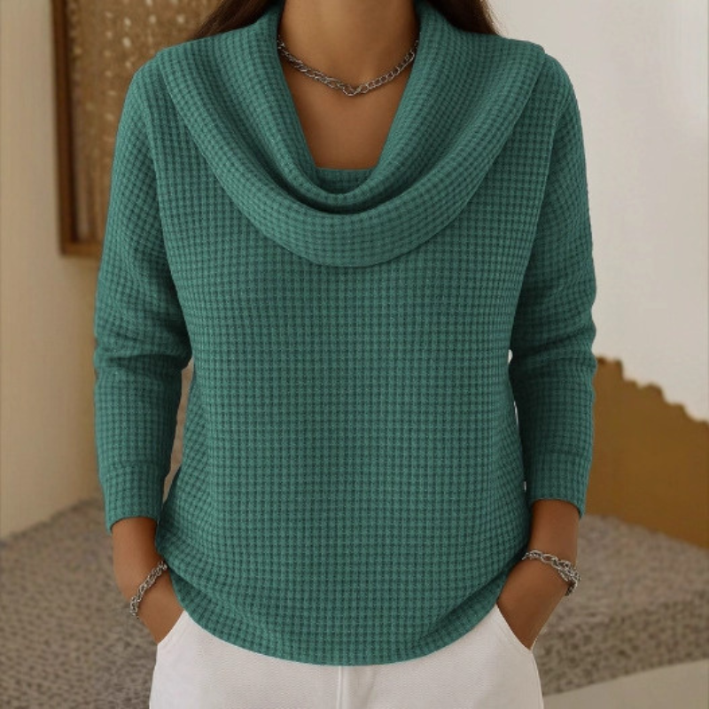 Elisavora - Warm Waffle Knit Jumper with Cascade Neck