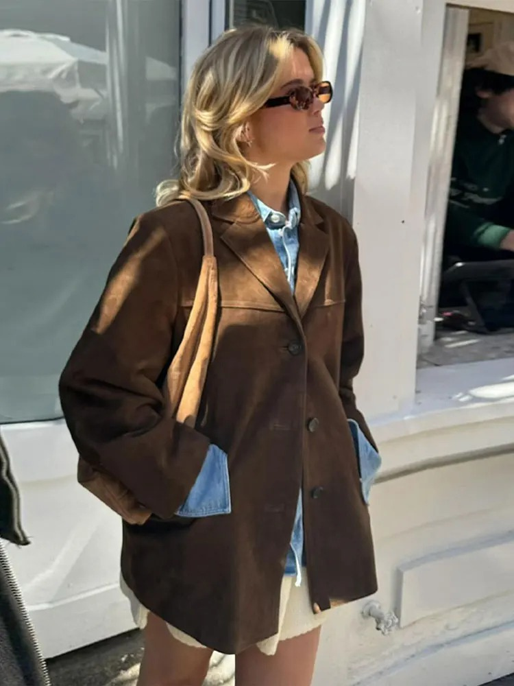 Demelza - Women's Oversized Brown Suede Long Trenchcoat | Ideal for Autumn/Winter