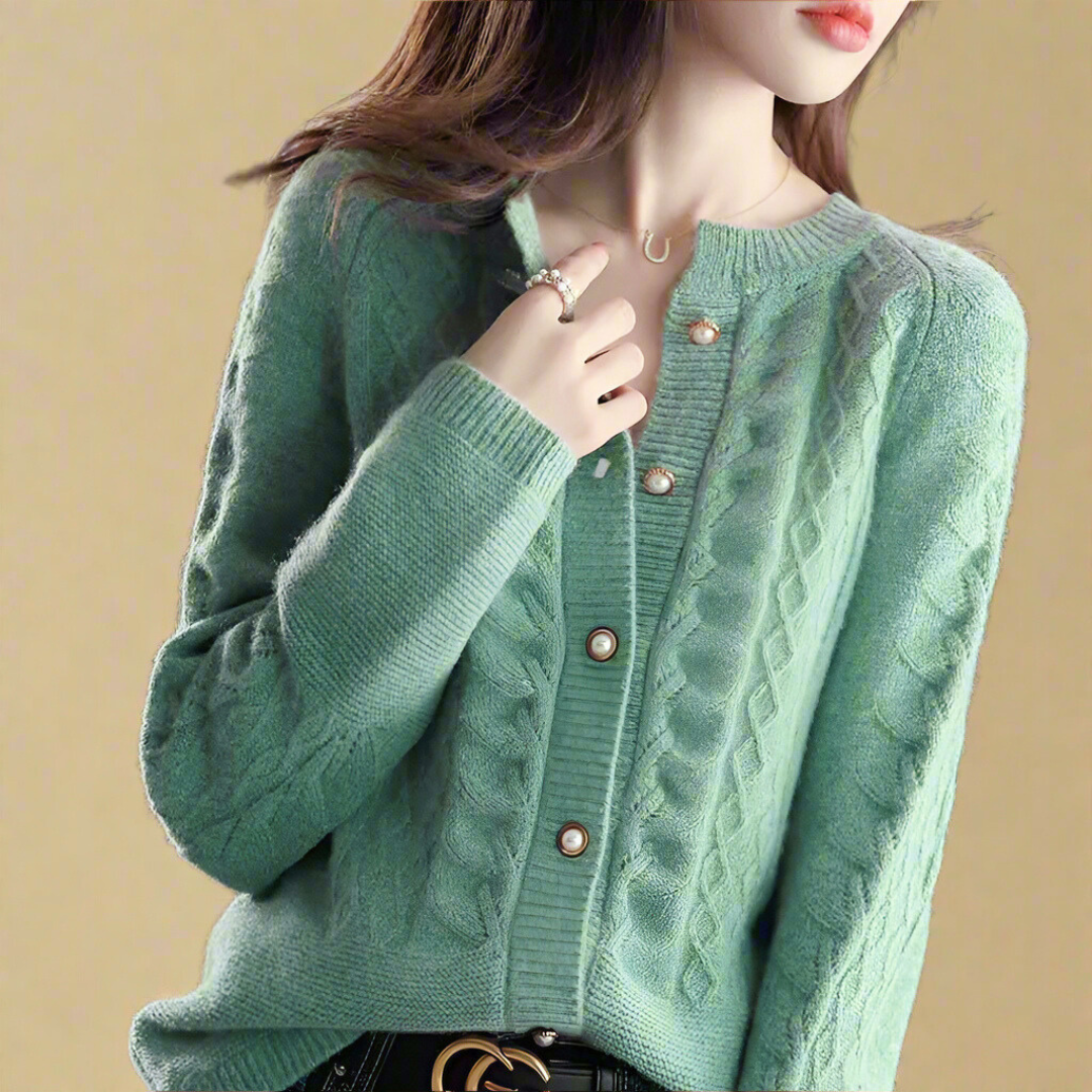 Alexandrine - Women's Wool Cardigan with Round Neck