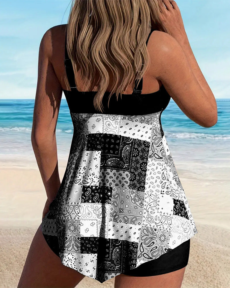 Louna - Two Piece Pattern Tankini with Strapless Top and Shorts