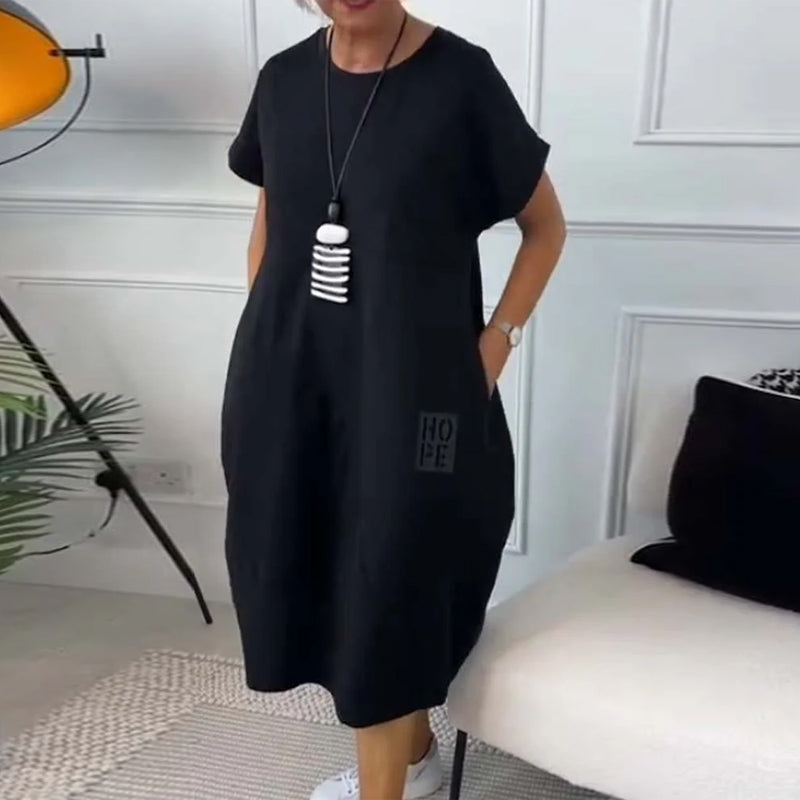 Marie™ - Short Sleeve Casual Dress with Letter Print
