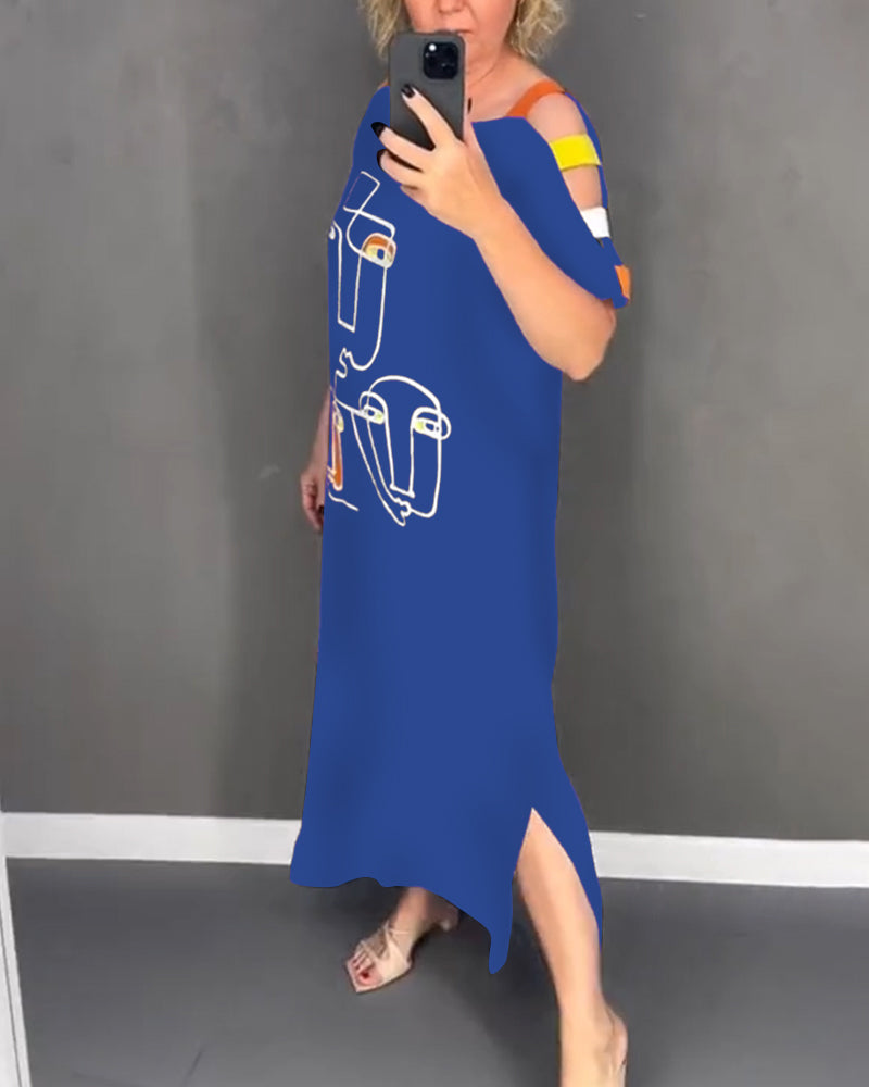 Primina™ - Off-shoulderjurk met splitprint en uitsparingen