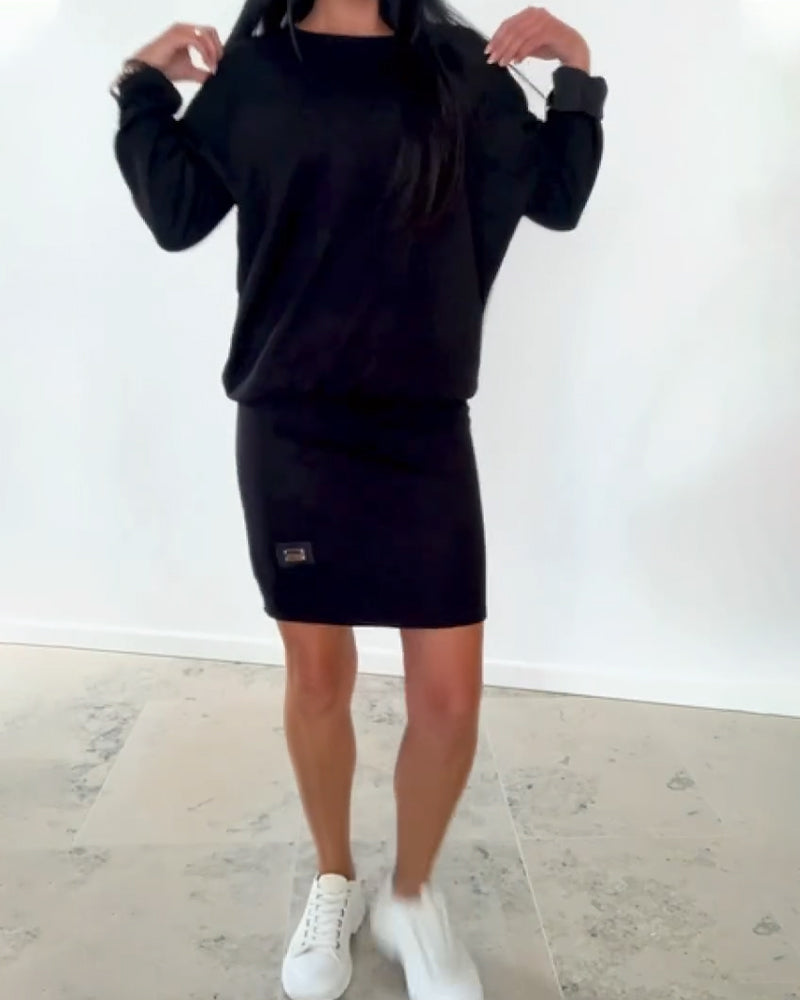 Jovirae - Casual Straight Dress with Long Sleeves