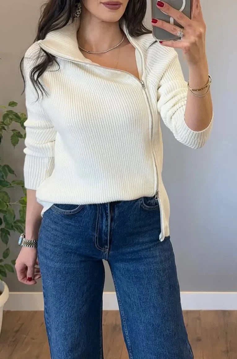 Lucienne - Double Zip Asymmetrical Knit Sweater