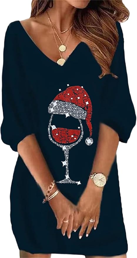 Doravine - Artistic V-Neck Dress – Casual Elegance with a Modern Touch