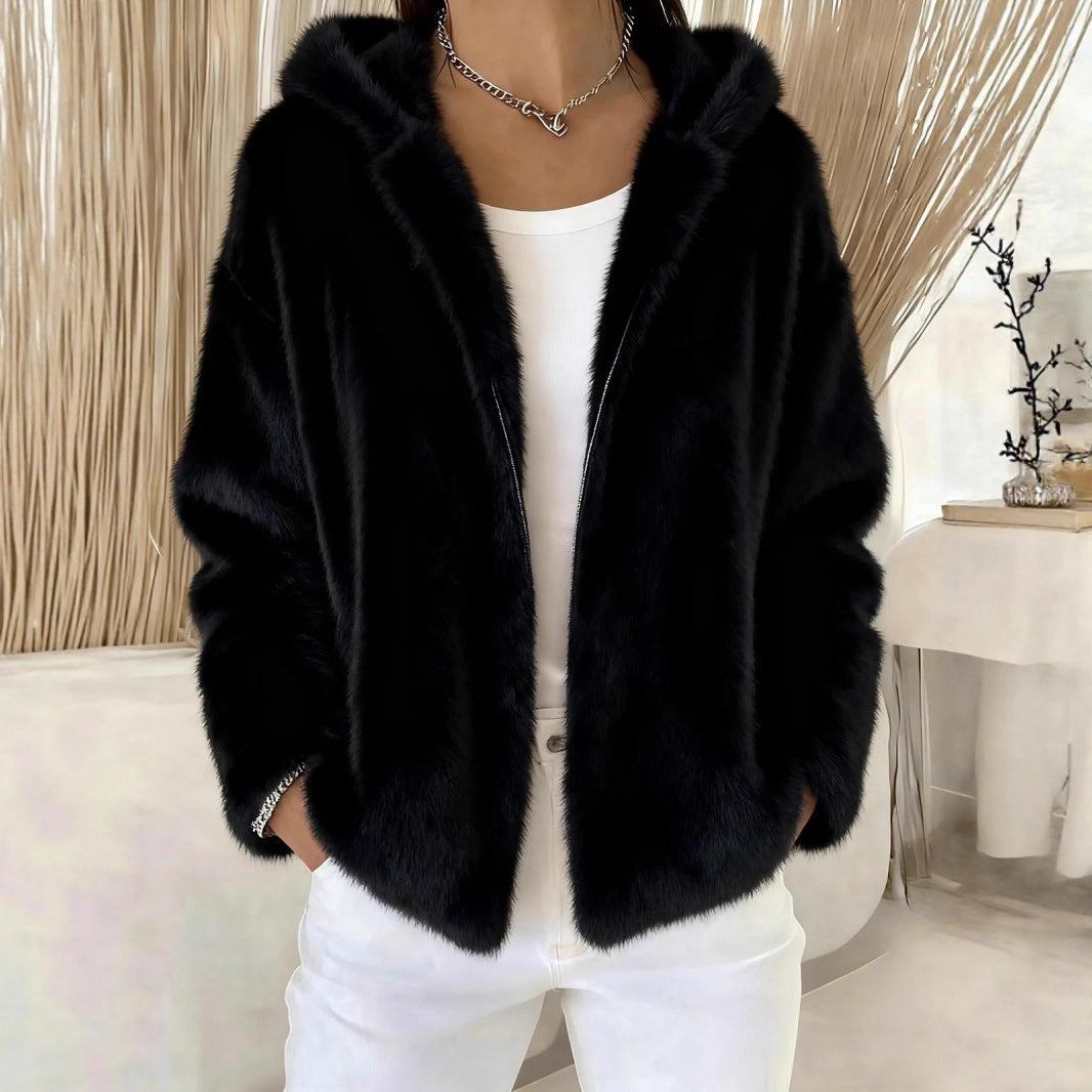 Pavirae - Soft Plush Zip-Up Hooded Jacket