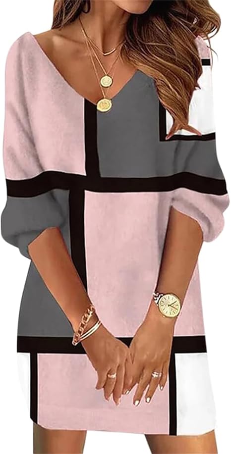 Doravine - Artistic V-Neck Dress – Casual Elegance with a Modern Touch