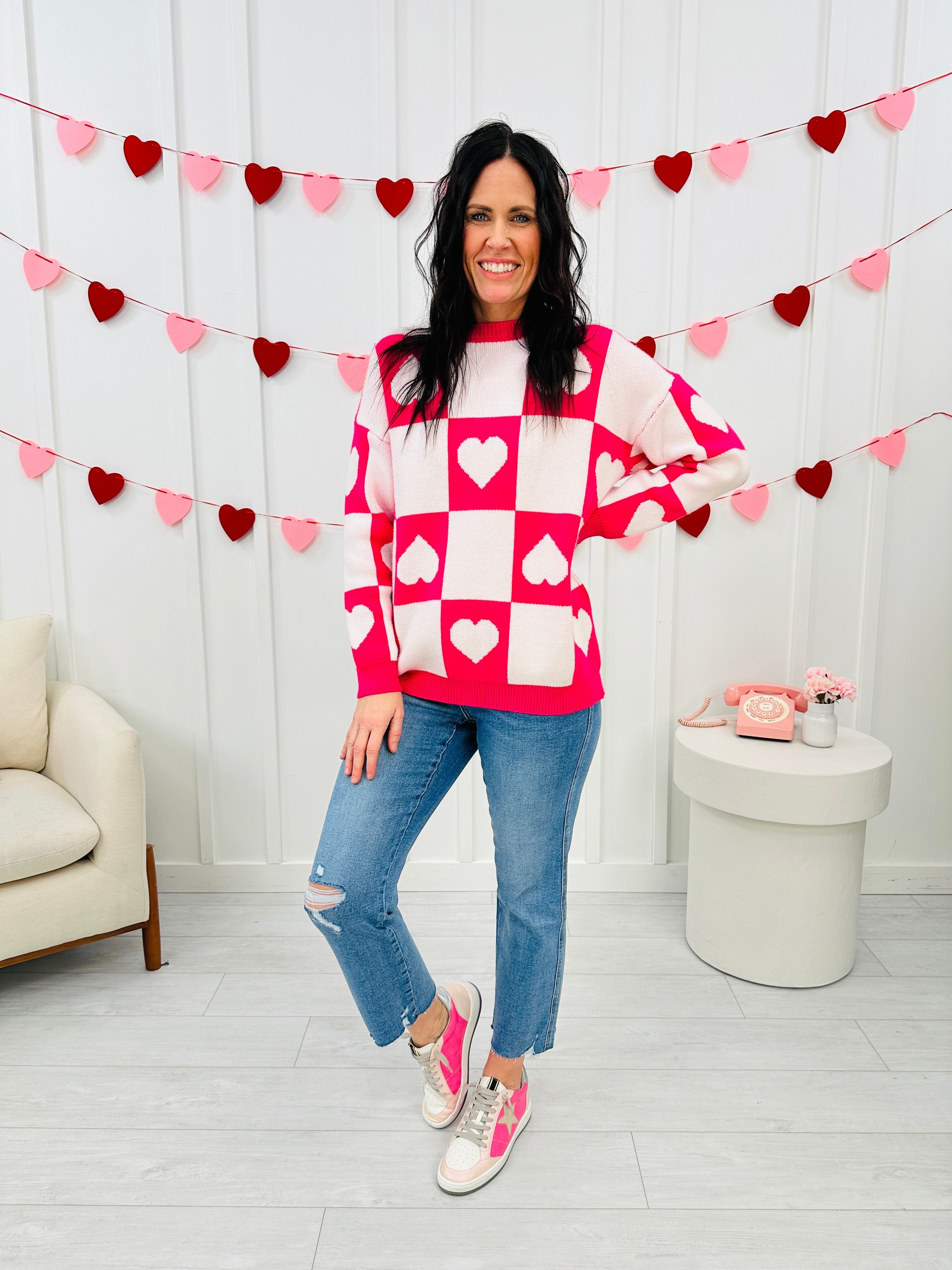 Ottilie - Valentine's Day Sweater with Square Hearts
